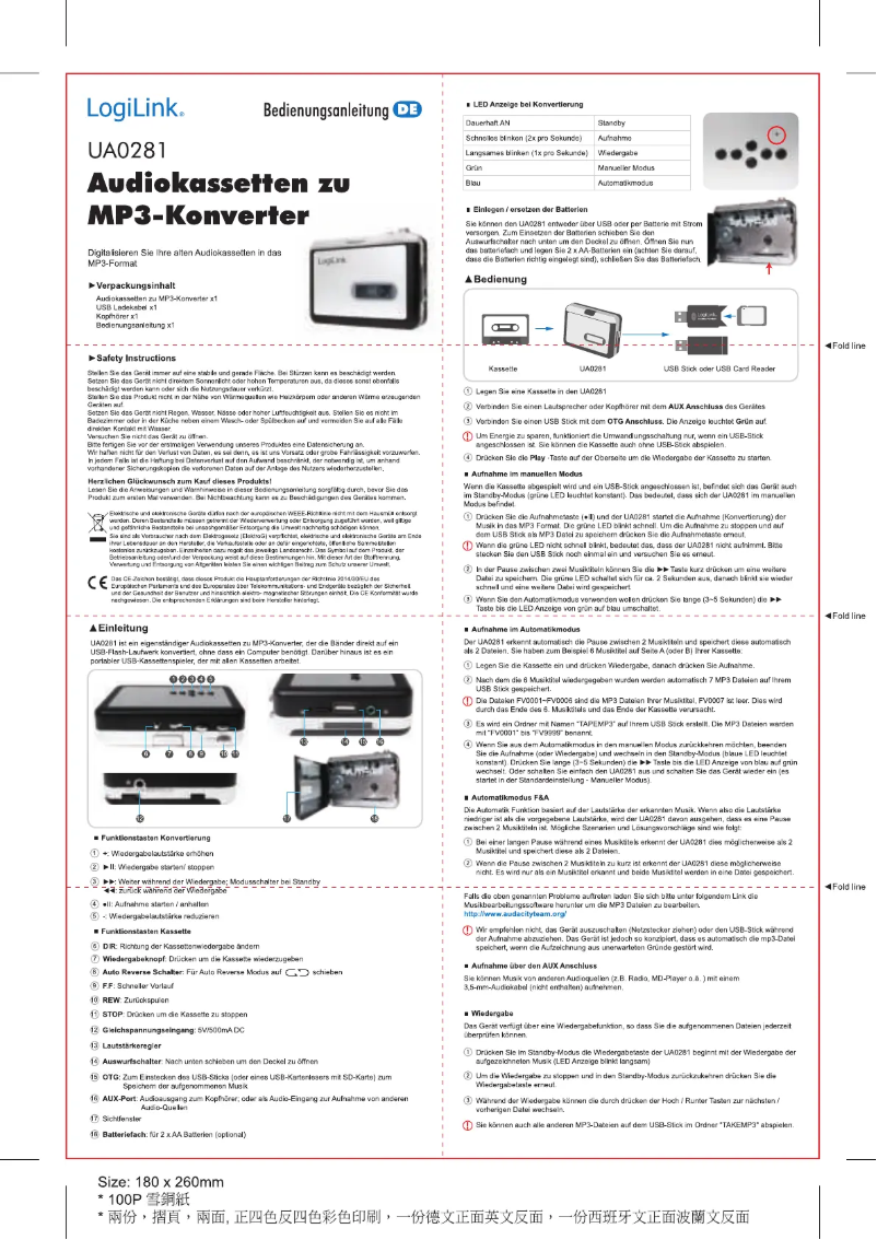 Page 1 de la notice Manuel utilisateur LogiLink UA0281