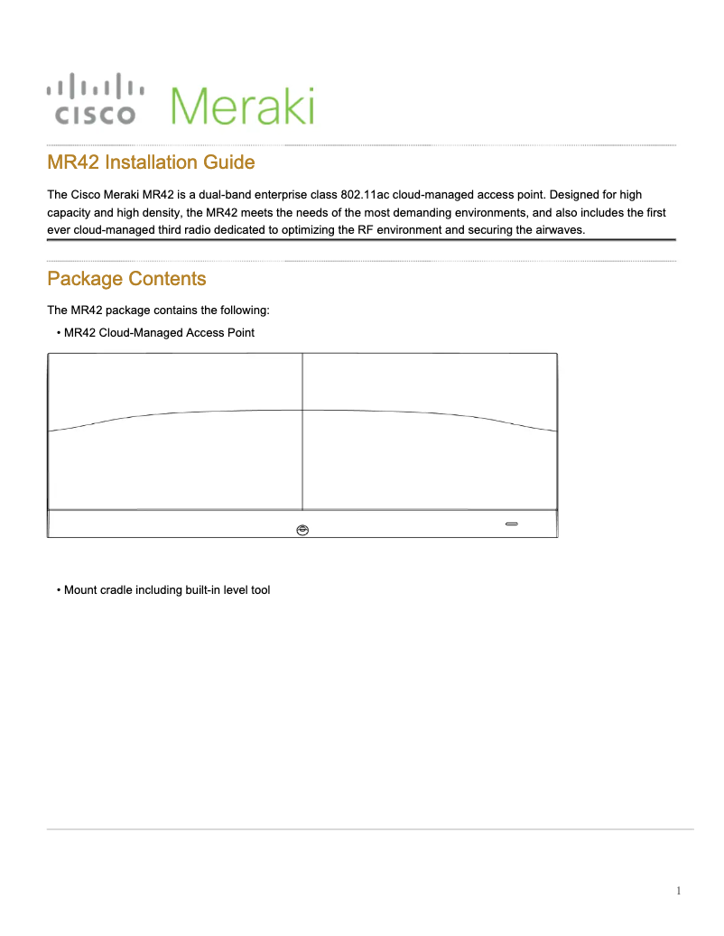 Page 1 de la notice Manuel utilisateur Cisco Meraki MR42