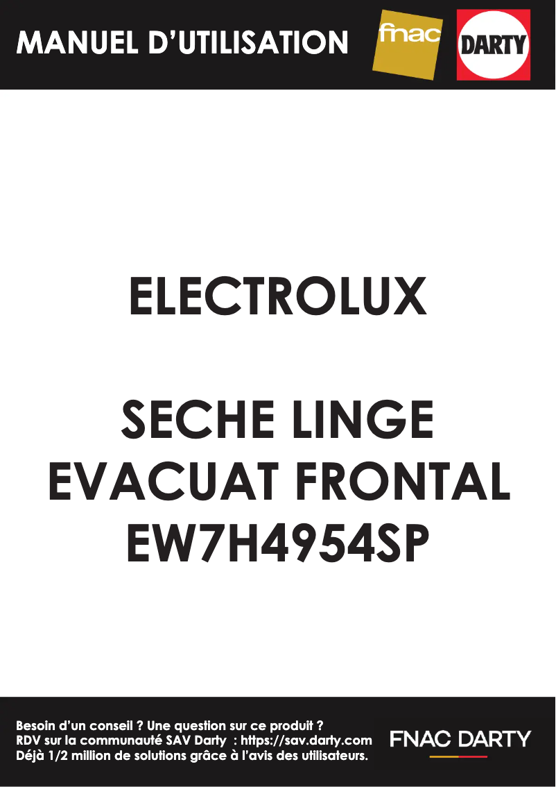 Page 1 de la notice Manuel utilisateur Electrolux EW7H4954SP