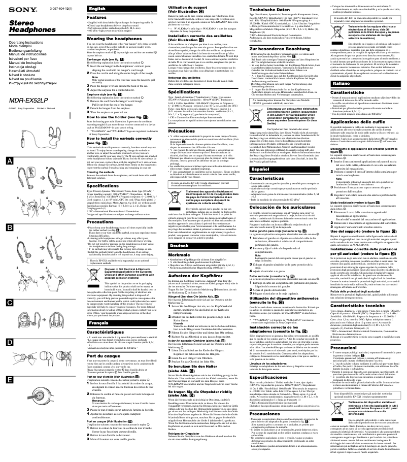 Page 1 de la notice Manuel utilisateur Sony MDR-EX52LP