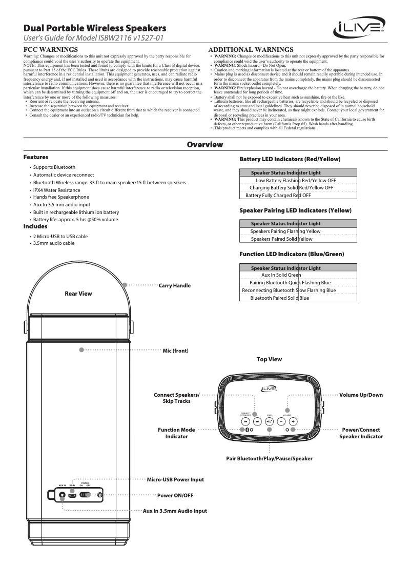 Page 1 de la notice Manuel utilisateur iLive ISBW2116B
