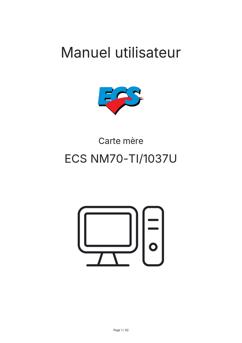 Page n°1 - Manuel utilisateur ECS NM70-TI/1037U