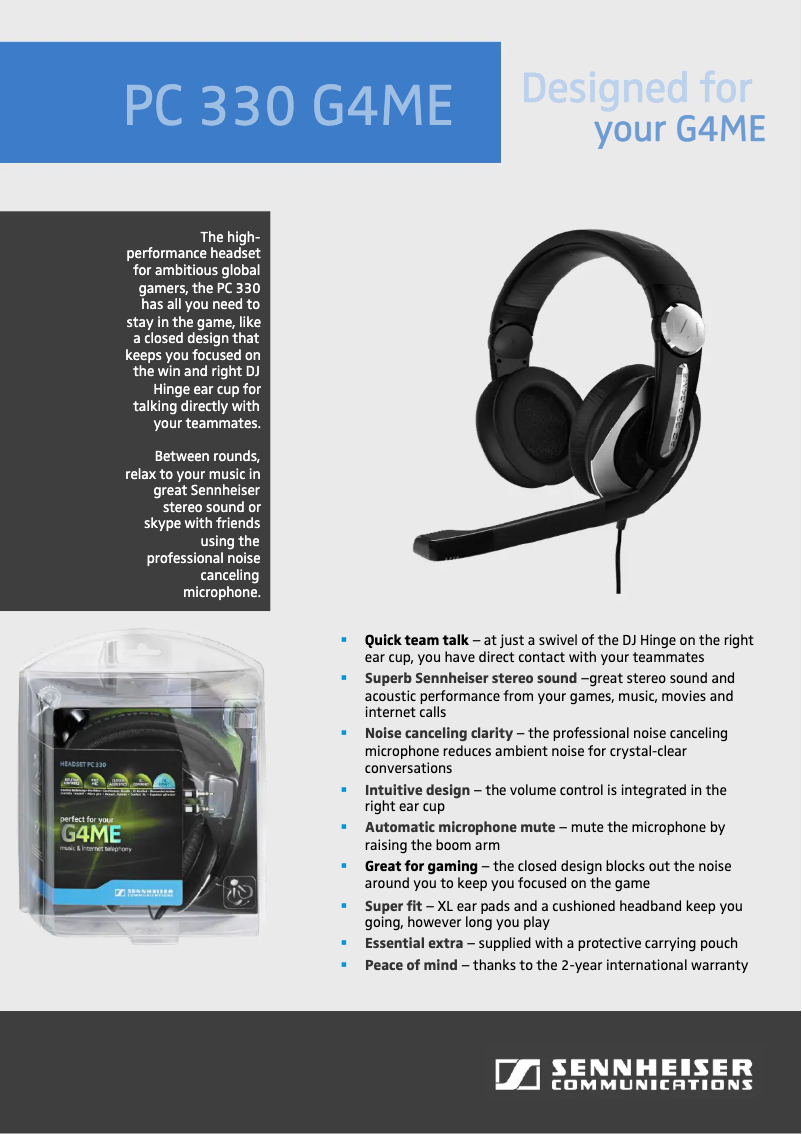 Page 1 de la notice Manuel utilisateur Sennheiser PC 330 G4ME