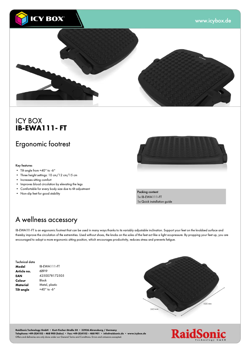 Page 1 de la notice Fiche technique Icy Box IB-EWA111-FT