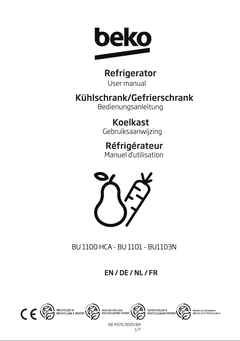 Page n°1 - Manuel utilisateur Beko BU1103N