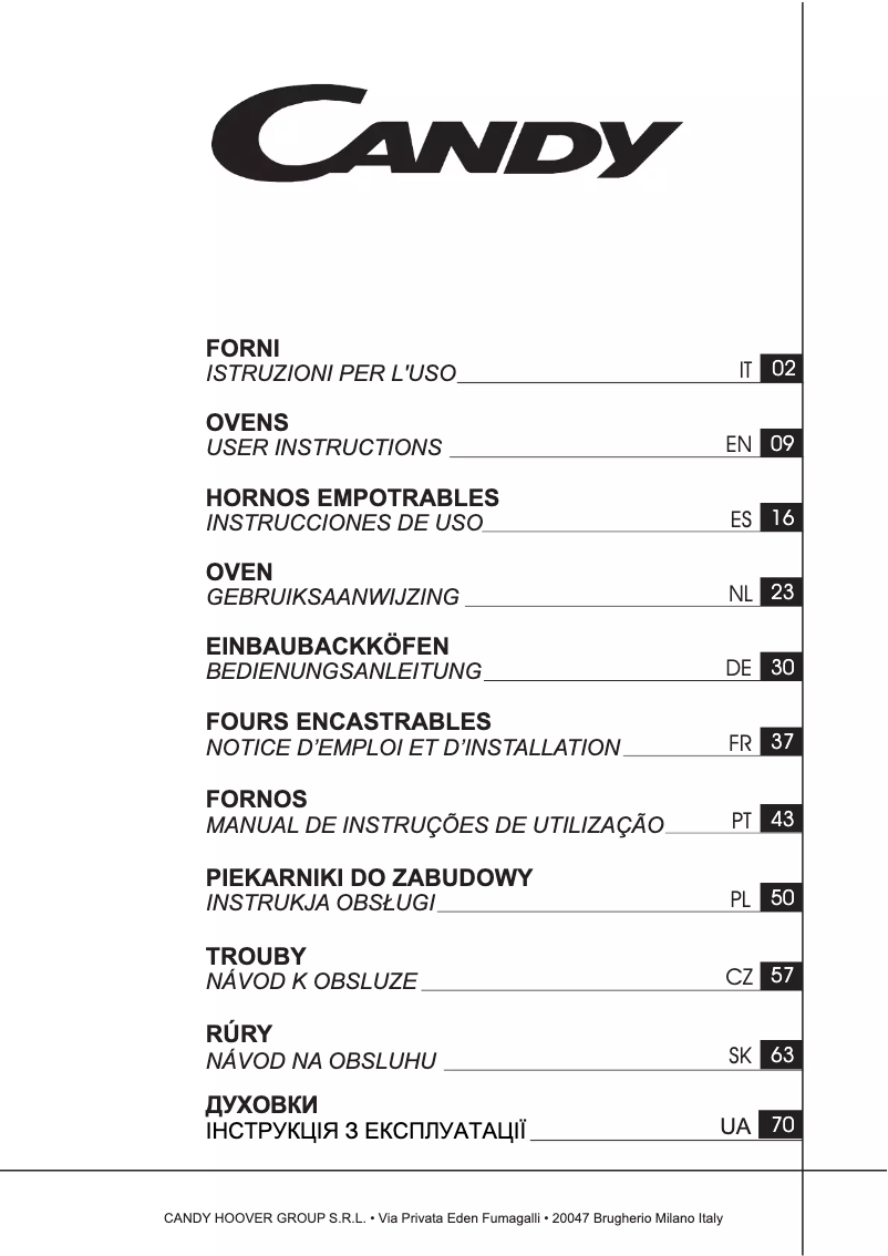 Page n°1 - Manuel utilisateur Candy FCP52X/E