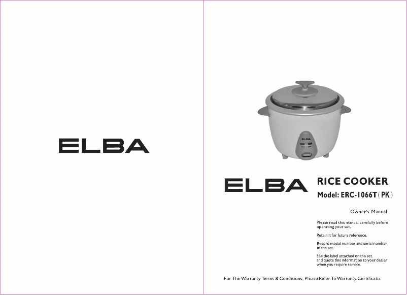 Page n°1 - Manuel utilisateur Elba ERC-1066T(PK)