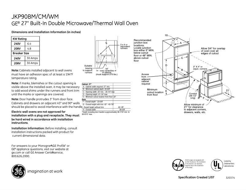 Page n°1 - Fiche technique GE JKP90WMWW