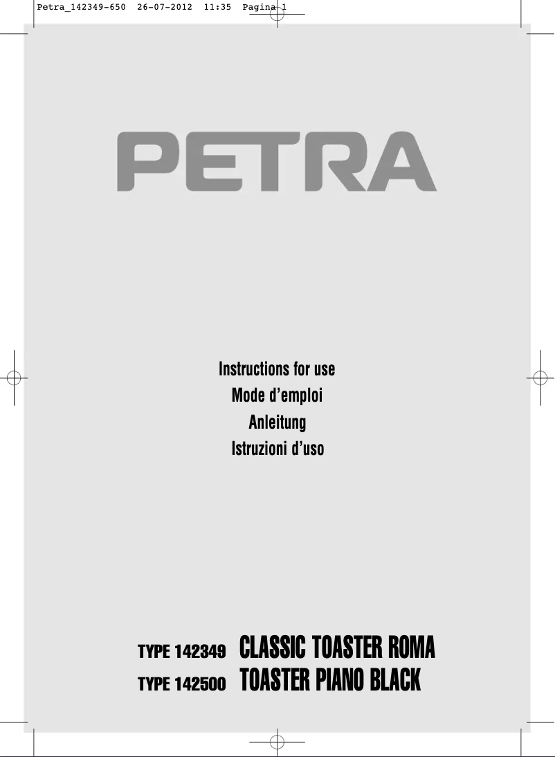 Page 1 de la notice Manuel utilisateur Petra Electric Belluno TA 52.35