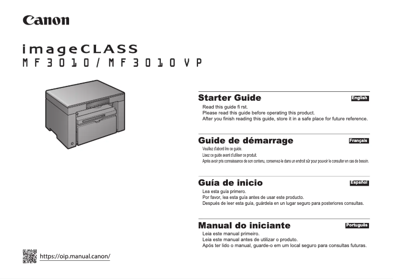 Image de la première page du manuel de l'appareil imageCLASS MF3010 VP