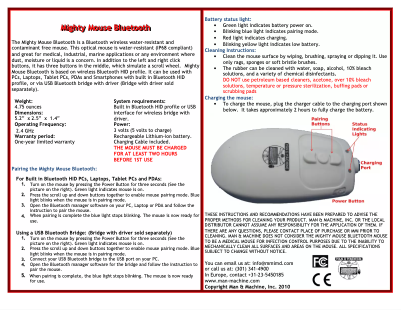 Page n°1 - Manuel utilisateur Man & Machine Mighty Mouse BT