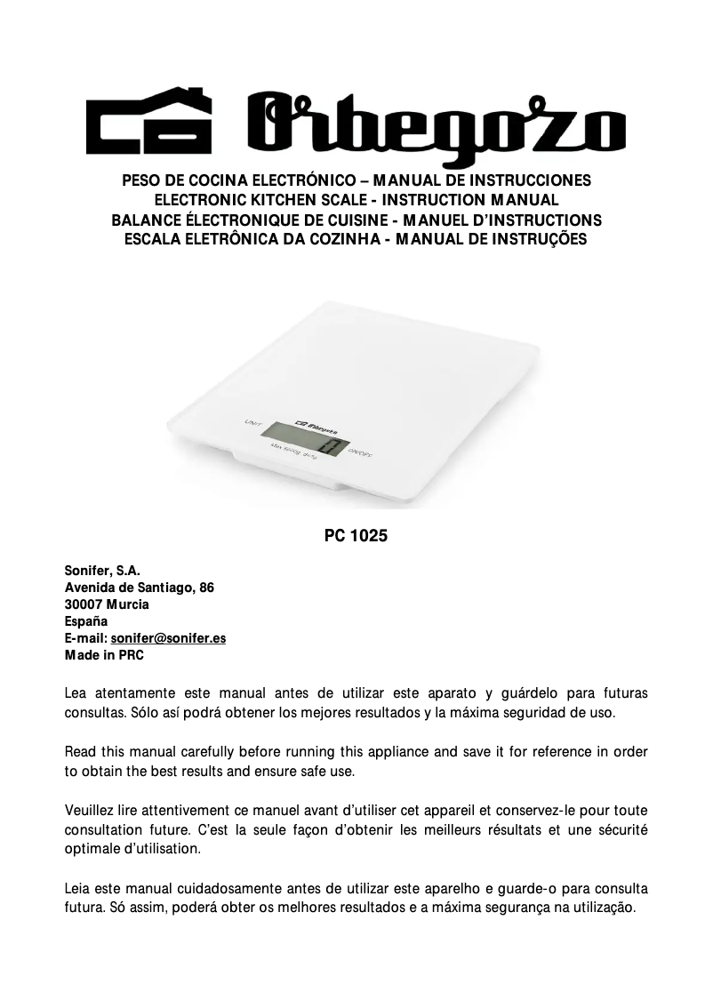 Page 1 de la notice Manuel utilisateur Orbegozo PC 1025