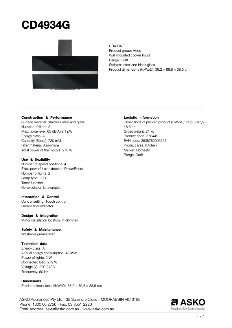 Page n°1 - Manuel utilisateur Asko CD4934G
