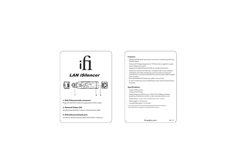Page 1 de la notice Manuel utilisateur iFi Audio LAN iSilencer