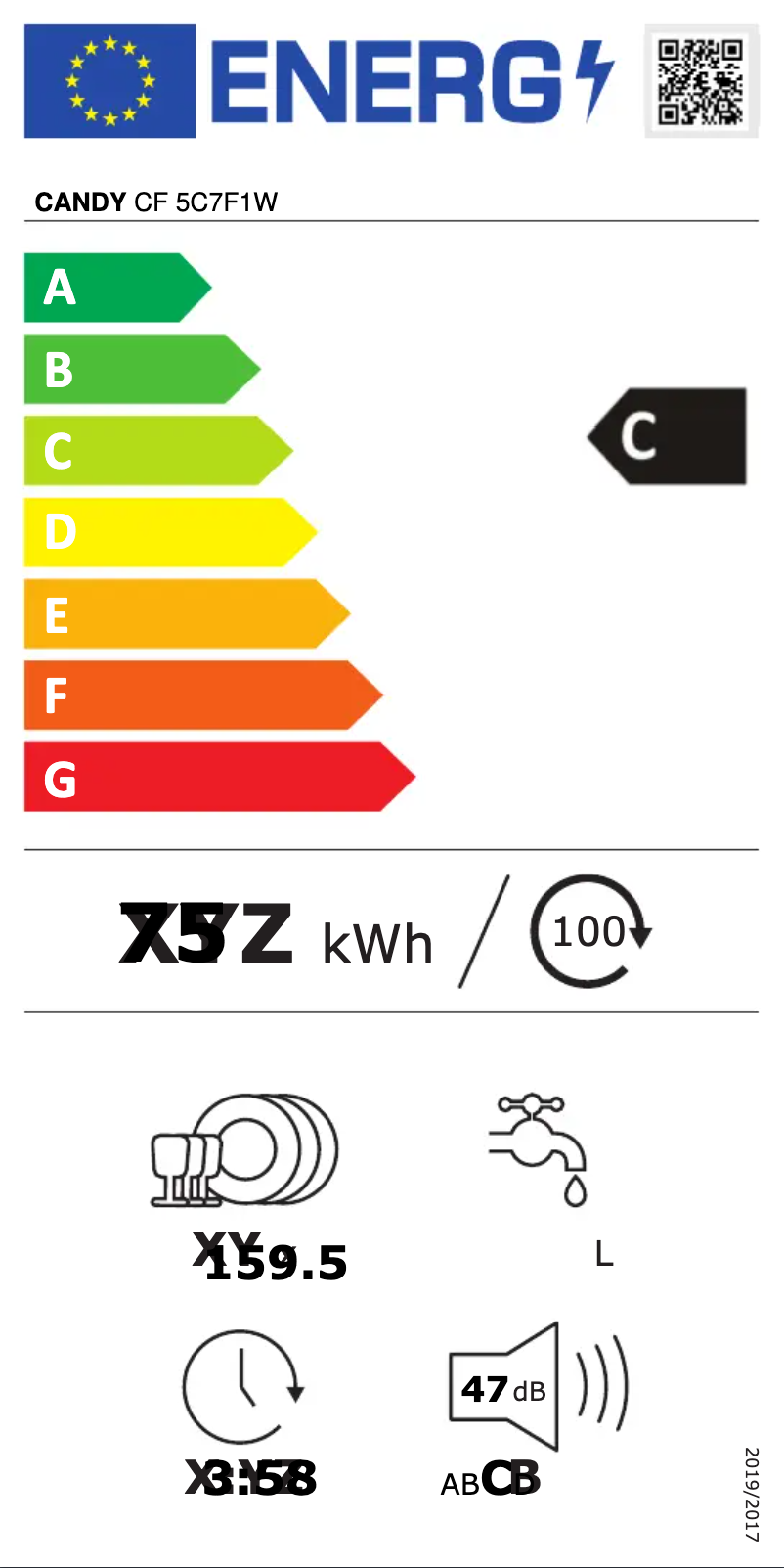 Page 1 de la notice Label énergétique Candy CF 5C7F1W
