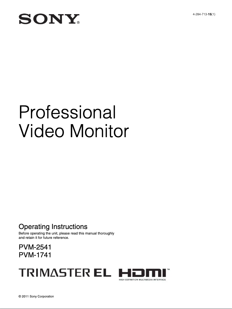 Page 1 de la notice Manuel utilisateur Sony PVM-2541