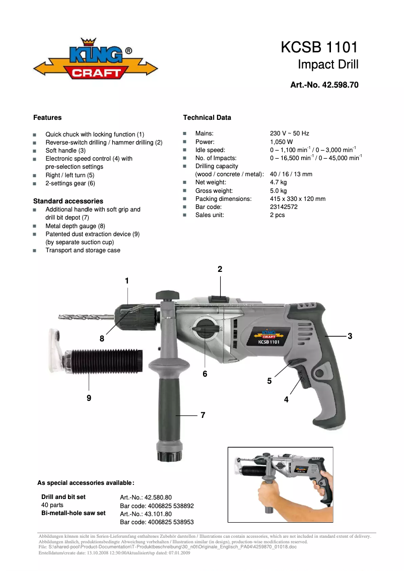 Page n°1 - Manuel utilisateur King Craft KCSB 1101