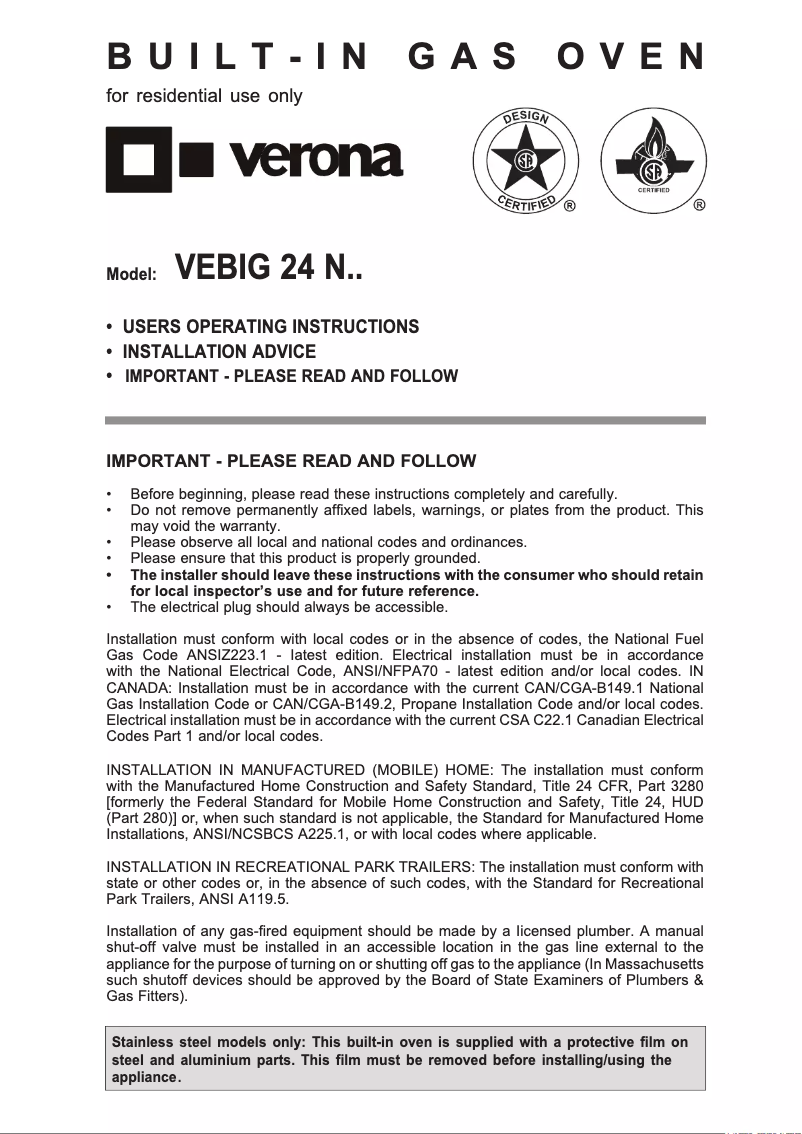 Page n°1 - Guide d'installation Verona VEBIG24NE