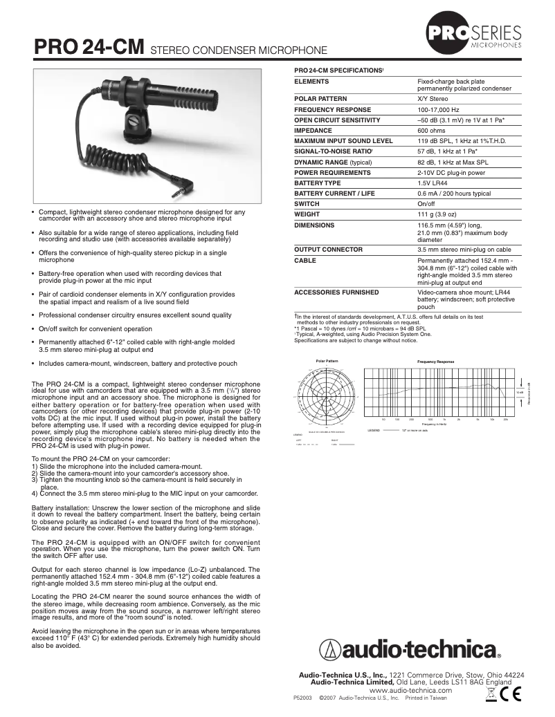 Page n°1 - Manuel utilisateur Audio-Technica PRO 24-CM