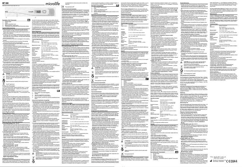 Page 1 de la notice Manuel utilisateur Microlife MT 600