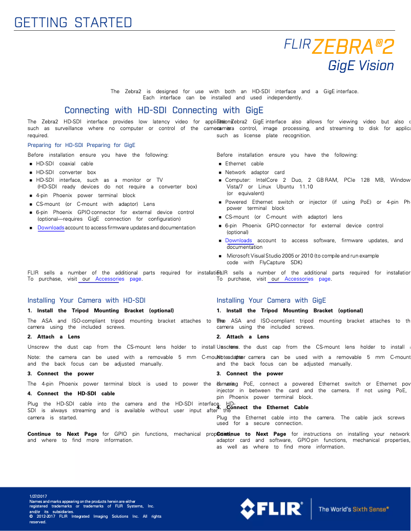 Page 1 de la notice Manuel utilisateur FLIR Zebra2