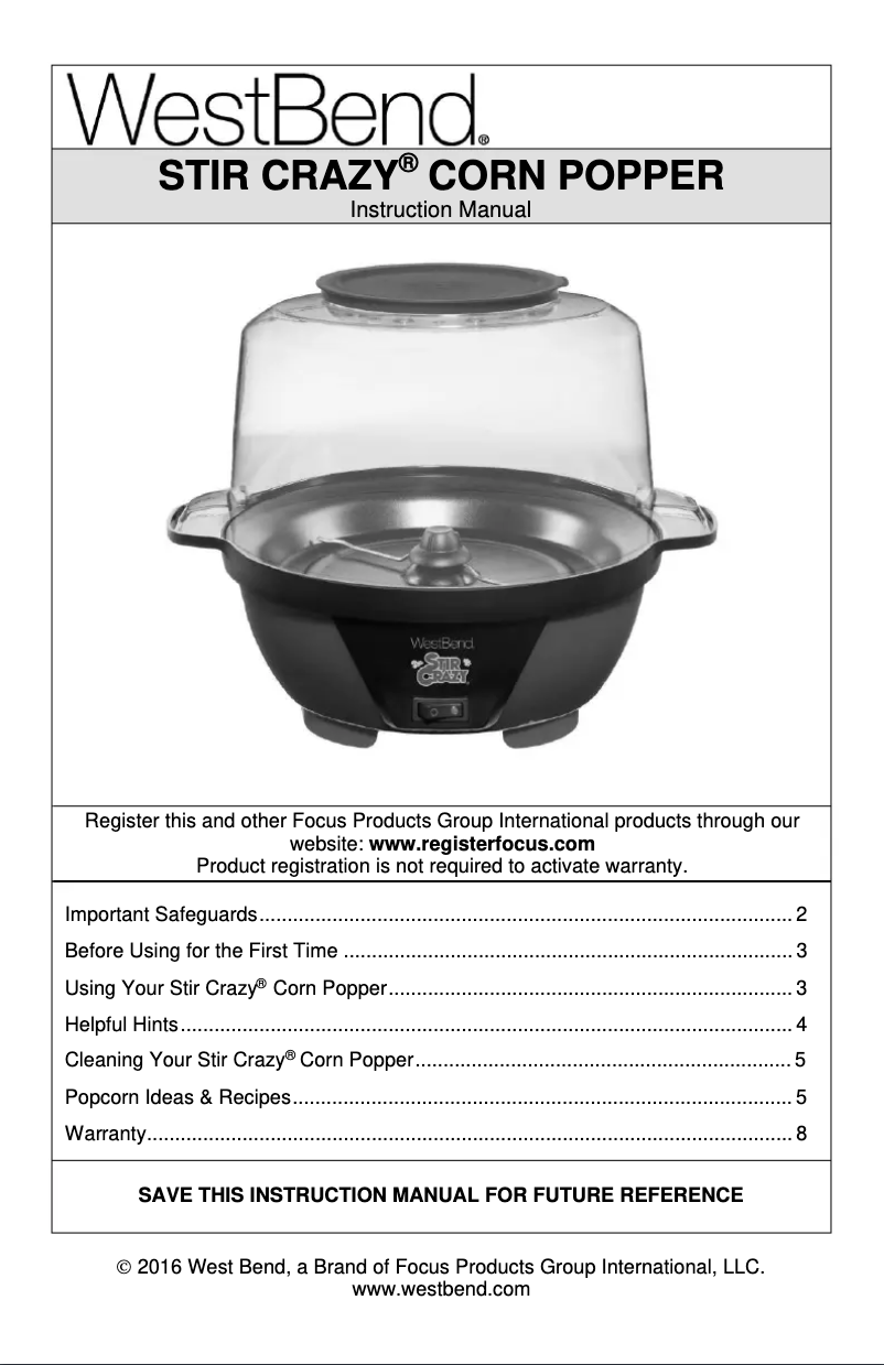 Page 1 de la notice Manuel utilisateur WestBend New Stir Crazy 82505