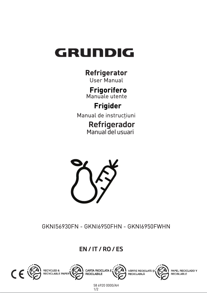 Page 1 de la notice Manuel utilisateur Grundig GKNI56930FN