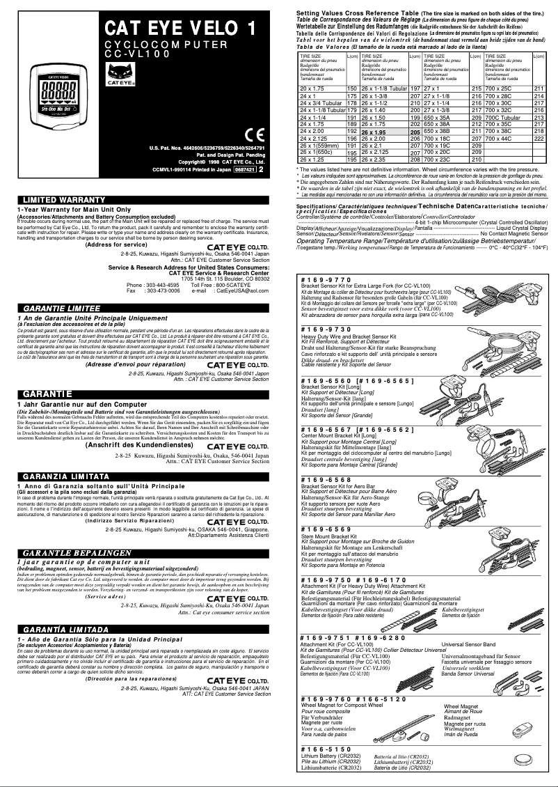 Image de la première page du manuel de l'appareil Velo 1 CC-VL100