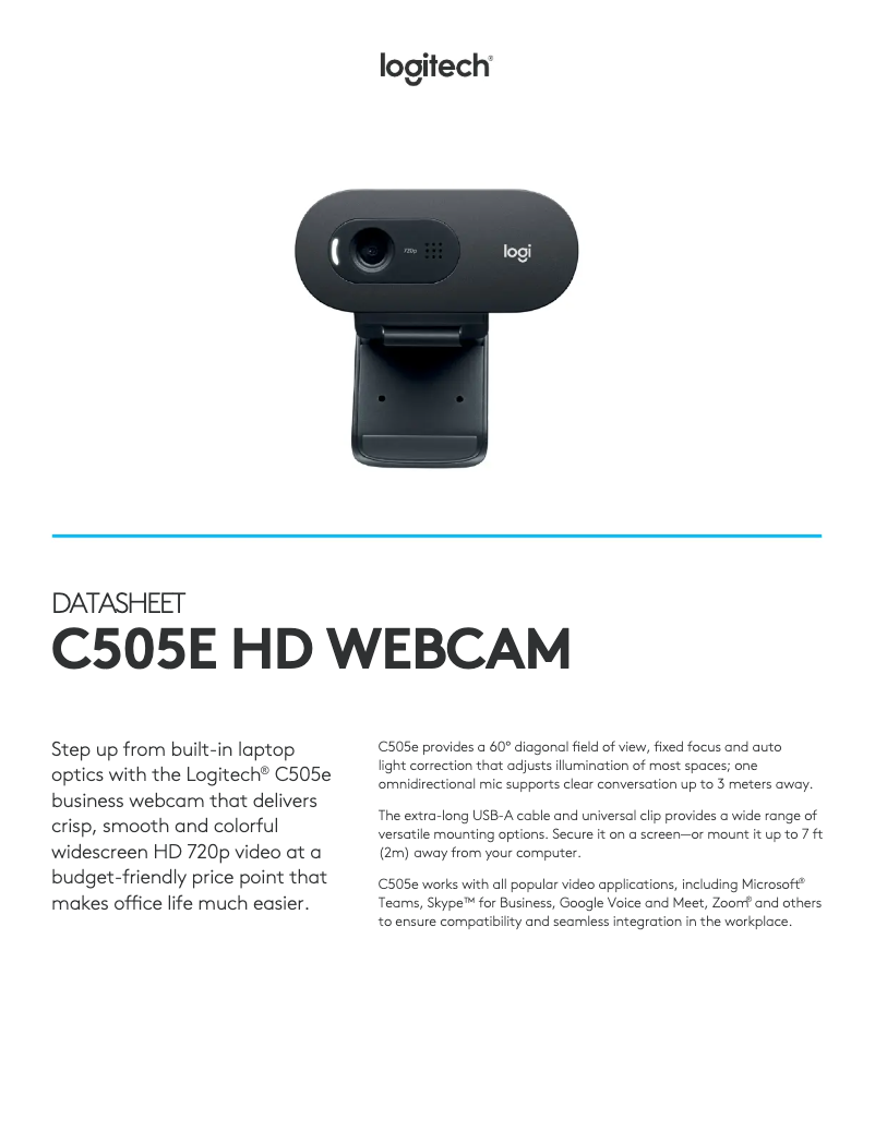 Page n°1 - Fiche technique Logitech C505e