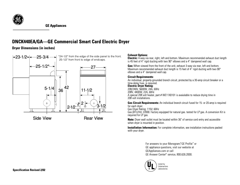 Page n°1 - Manuel utilisateur GE DNCK440GAWC
