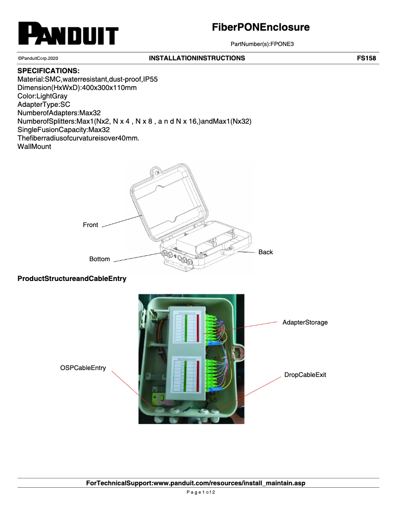 Page 1 de la notice Manuel utilisateur Panduit FPONE3