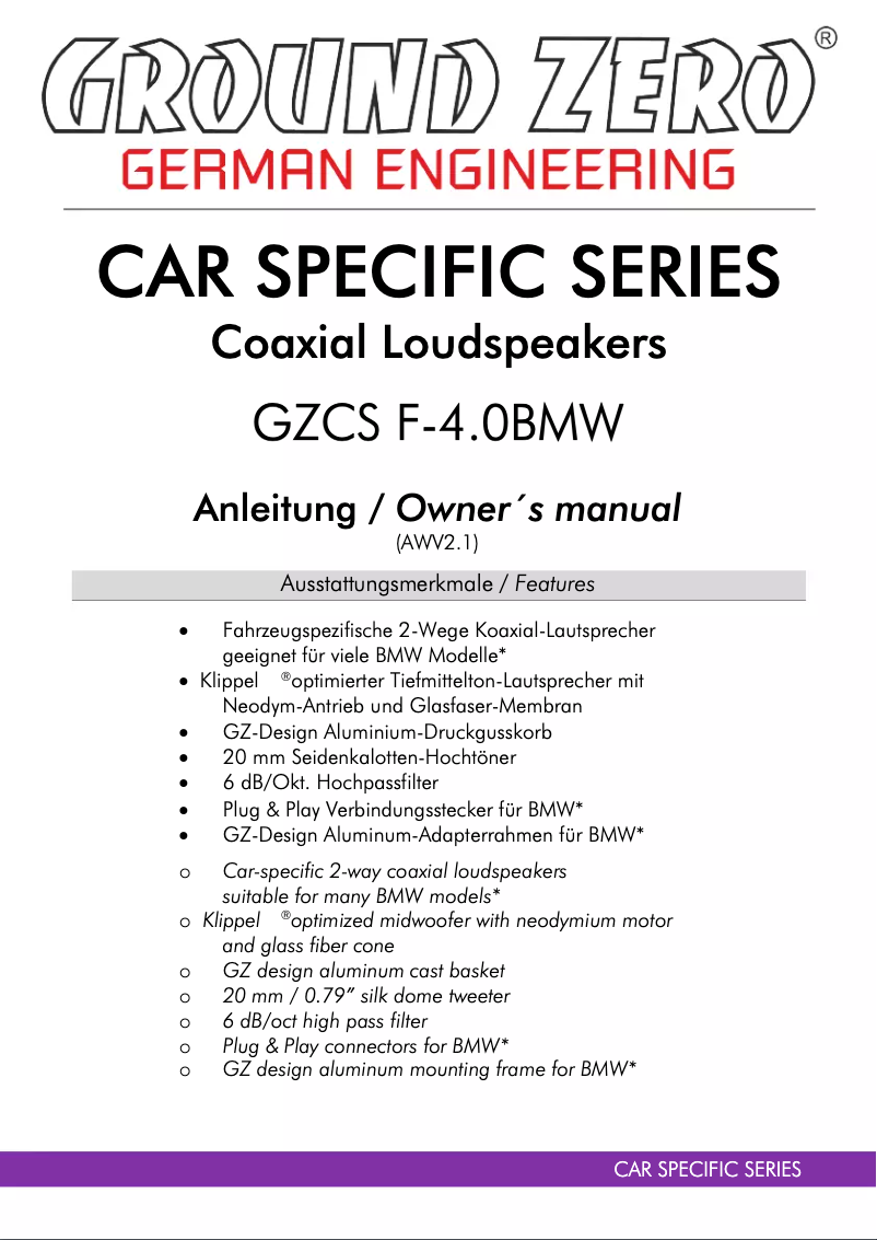 Image de la première page du manuel de l'appareil GZCS F-4.0BMW