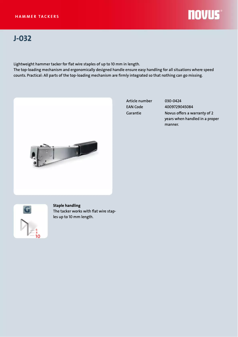 Page 1 de la notice Manuel utilisateur Novus J-032