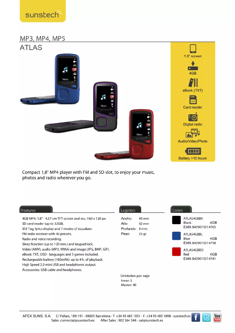 Page 1 de la notice Manuel utilisateur Sunstech Atlas
