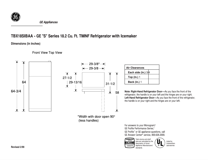 Page n°1 - Fiche technique GE TBX18SIBLAA