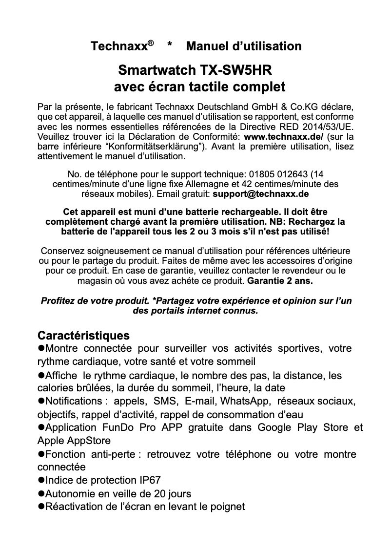Image de la première page du manuel de l'appareil TX-SW5HR