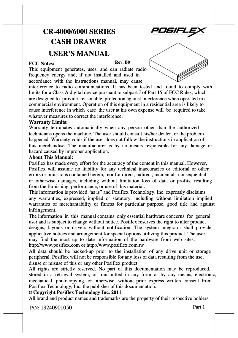 Page 1 de la notice Manuel utilisateur Posiflex CR-4004N