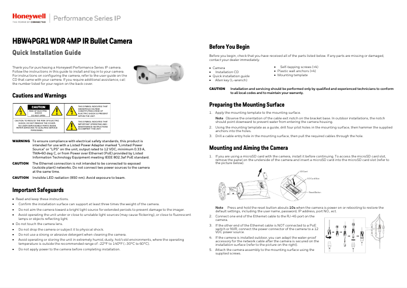 Page n°1 - Manuel utilisateur Honeywell Performance HBW4PGR1
