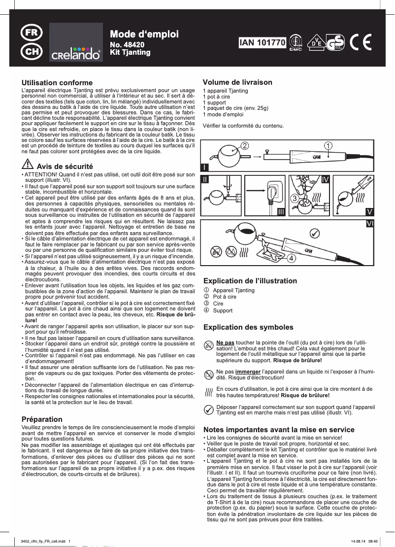 Page 1 de la notice Manuel utilisateur Crelando IAN 101770