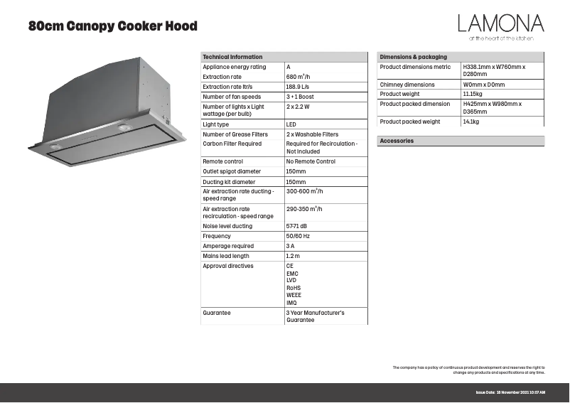Page 1 de la notice Fiche technique Lamona LAM2376