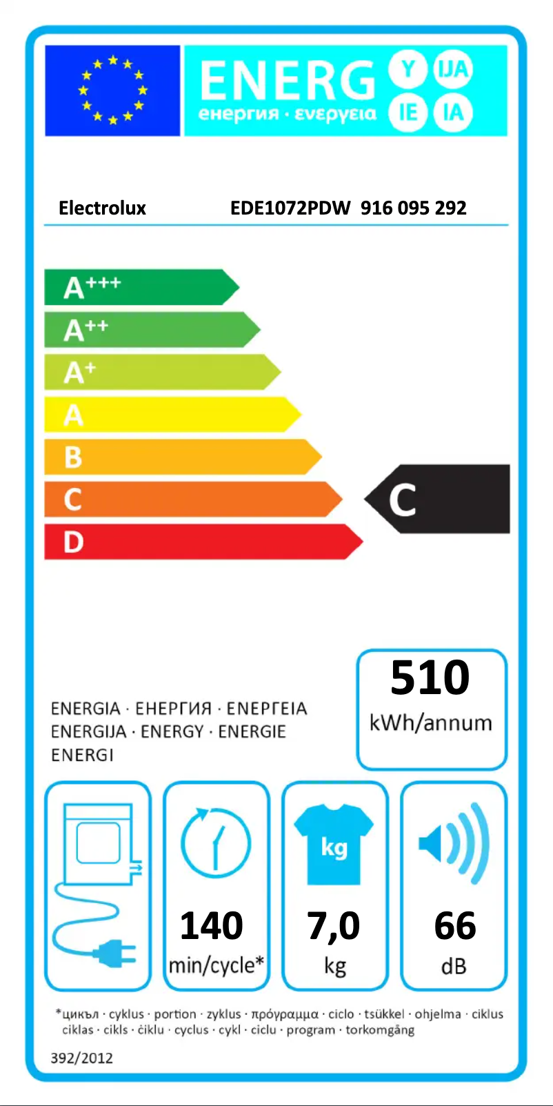 Page n°1 - Label énergétique Electrolux EDE1072PDW