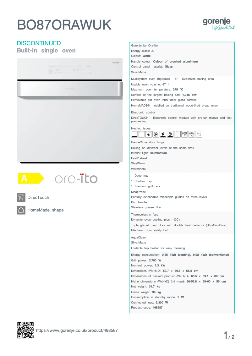 Image de la première page du manuel de l'appareil BO87ORAWUK