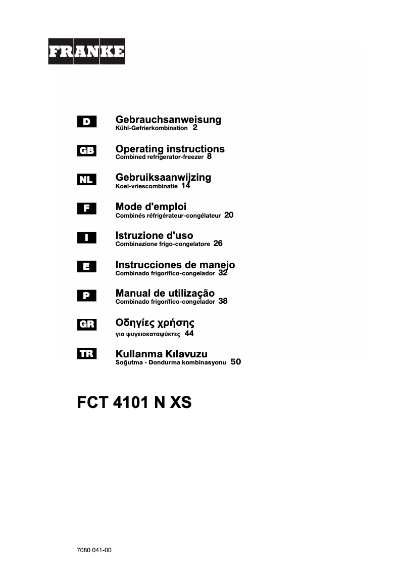 Page 1 de la notice Manuel utilisateur Franke FCT 4101 N XS