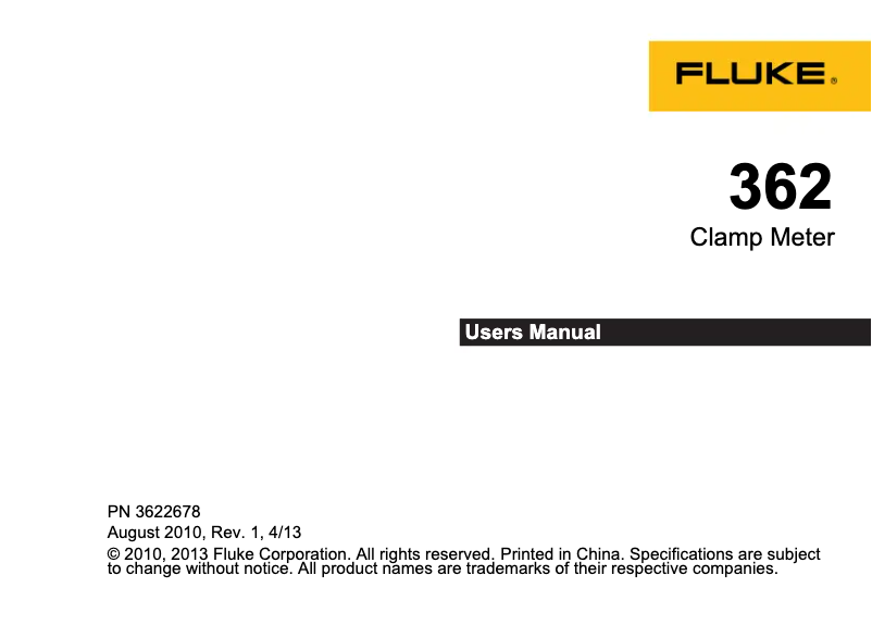 Page n°1 - Manuel utilisateur Fluke 362