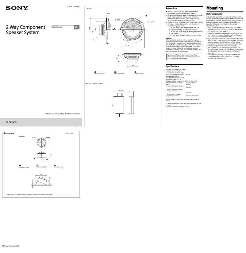 Page 1 de la notice Manuel utilisateur Sony XS-XB1621C