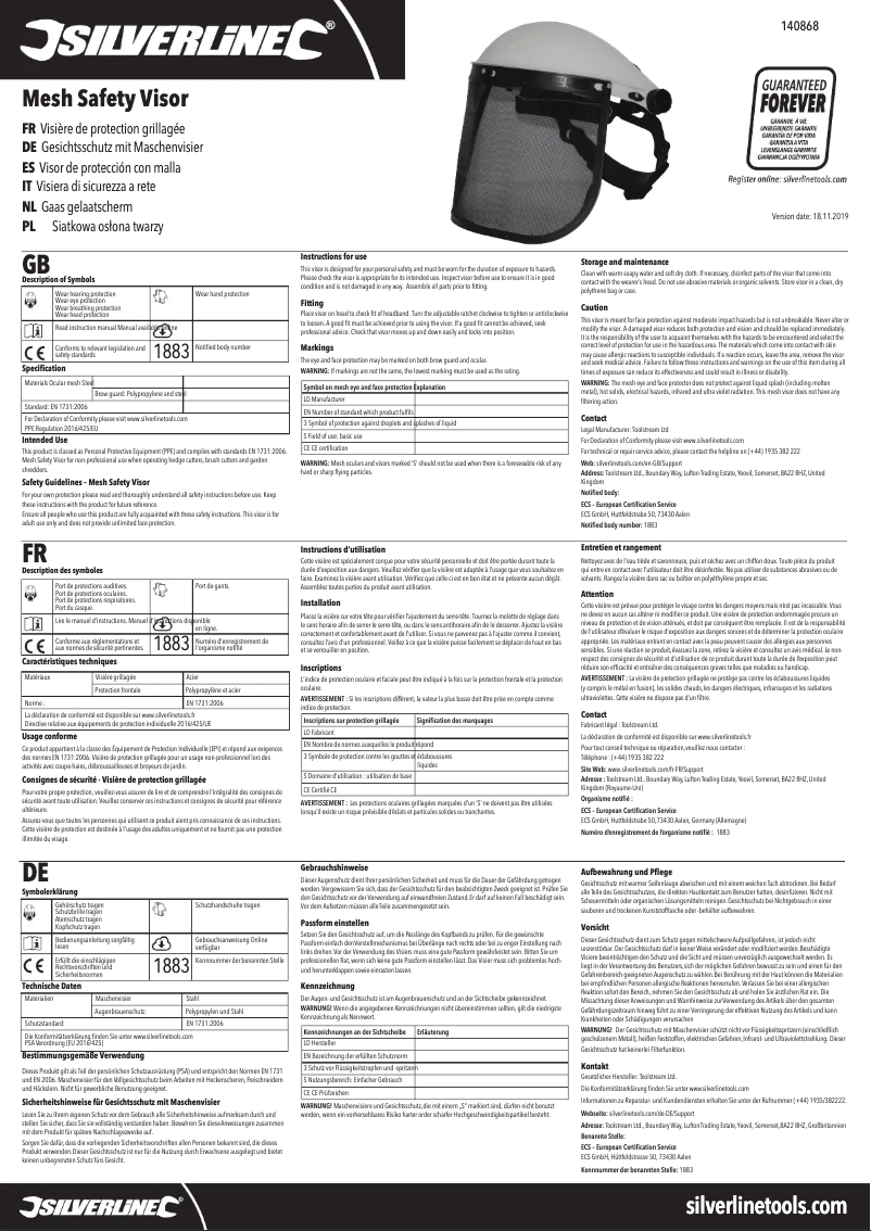 Page 1 de la notice Manuel utilisateur Silverline 140868