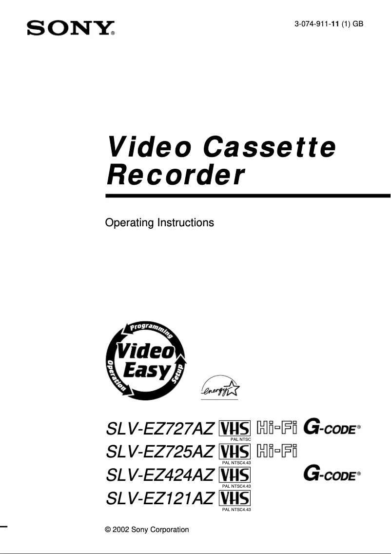 Page n°1 - Manuel utilisateur Sony SLV-EZ725AZ