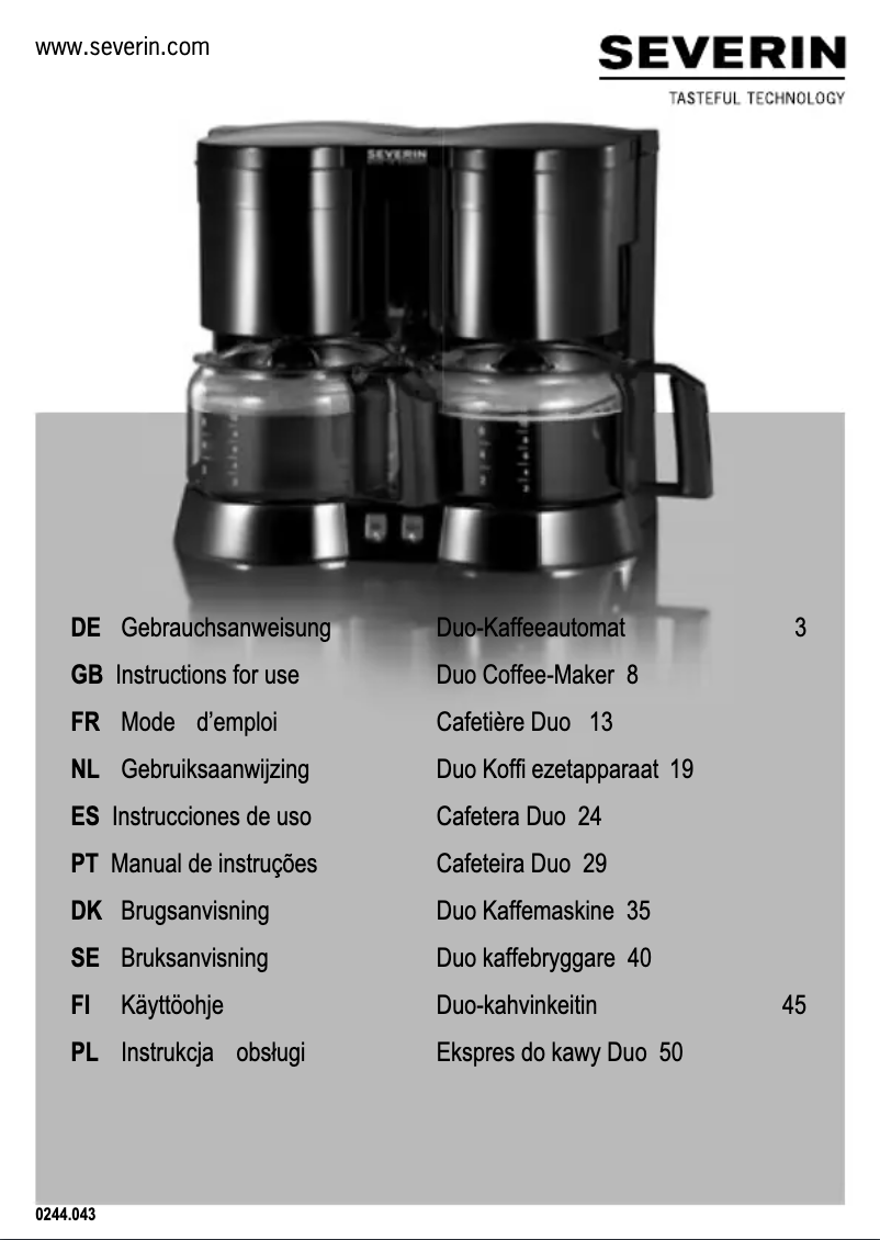 Page 1 de la notice Manuel utilisateur Severin KA 5802 Duo
