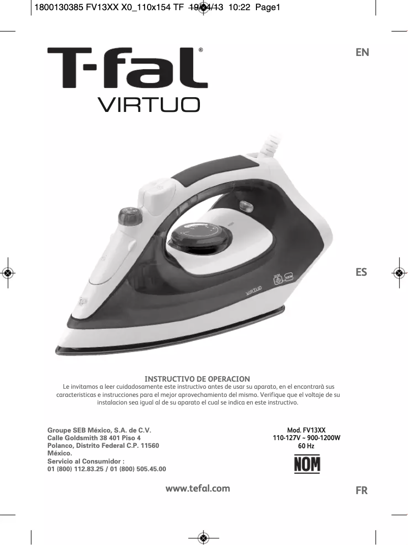 Page 1 de la notice Manuel utilisateur Tefal Virtuo FV1320X1