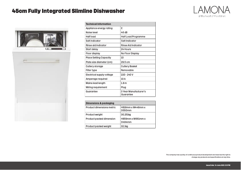 Page n°1 - Fiche technique Lamona LAM8304